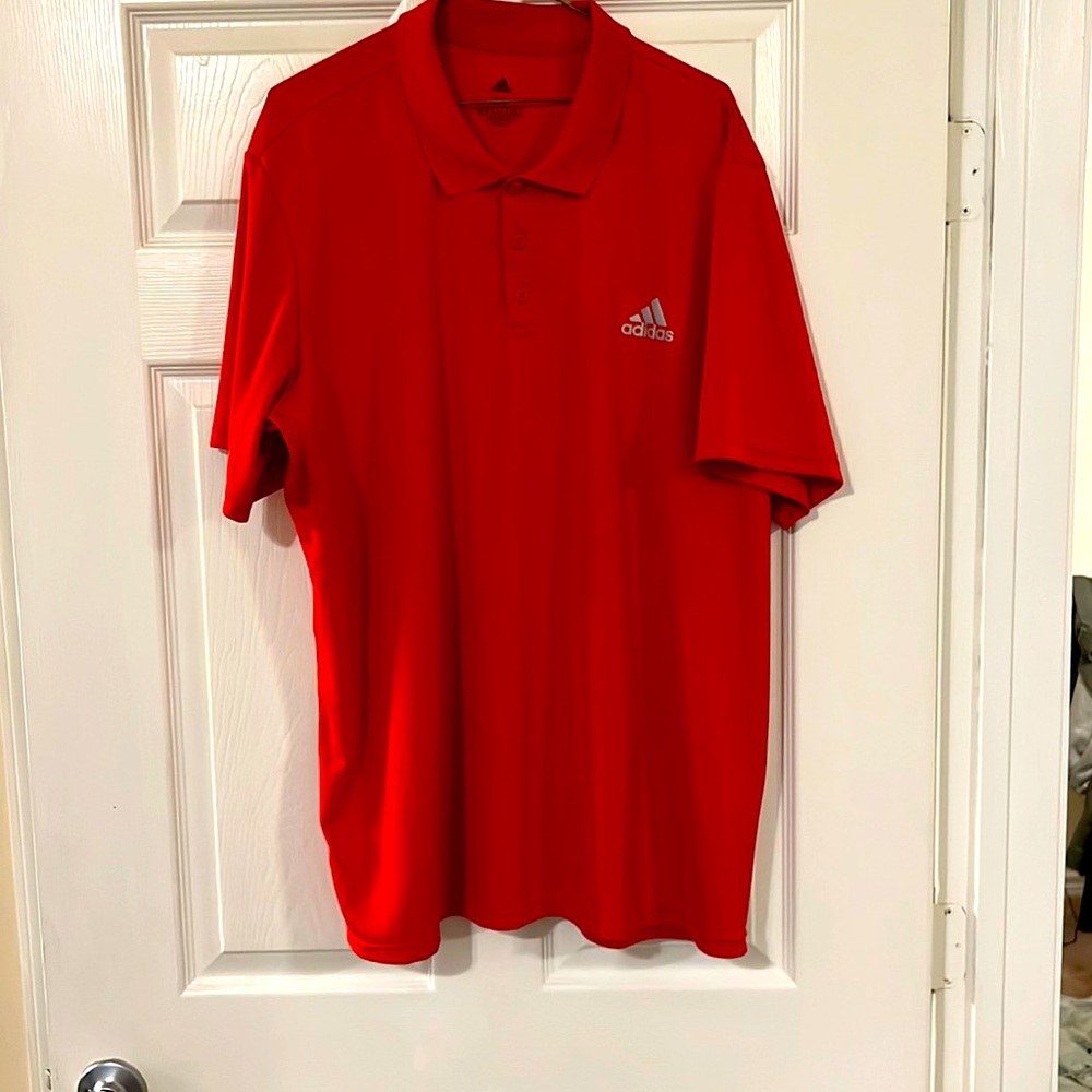2 Adidas’s Aeroready Polos (1 red,1 Grey)